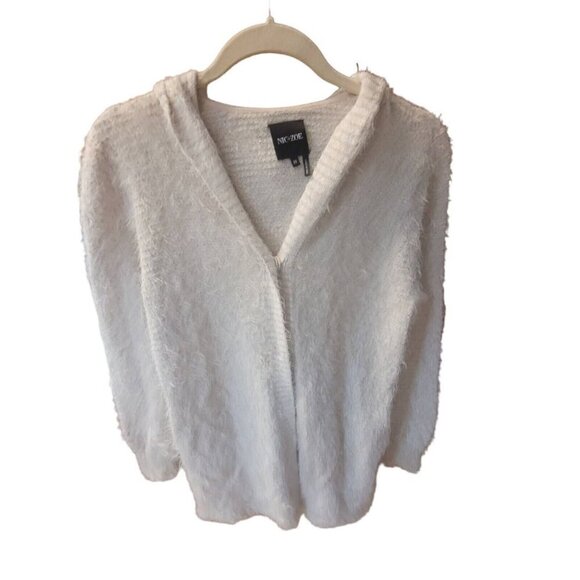 Nic + Zoe Hooded Fuzzy Sweater Cardigan White Size PP